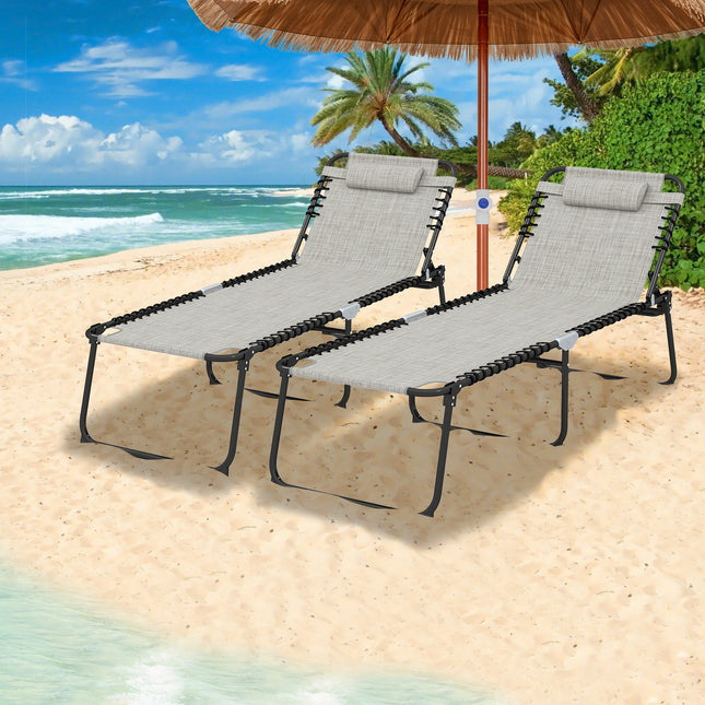 4 Position Folding Lounge Chaise with Adjustable Backrest and Footrest-Gray