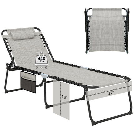 4 Position Folding Lounge Chaise with Adjustable Backrest and Footrest-Gray