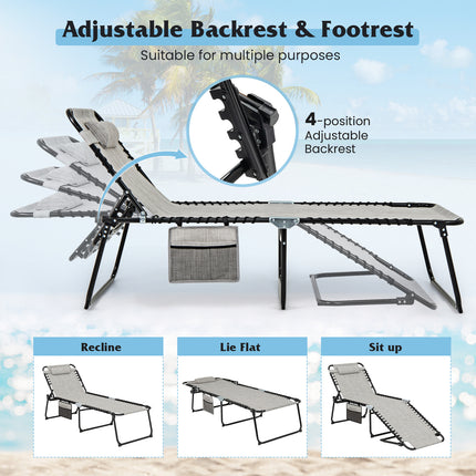 4 Position Folding Lounge Chaise with Adjustable Backrest and Footrest-Gray