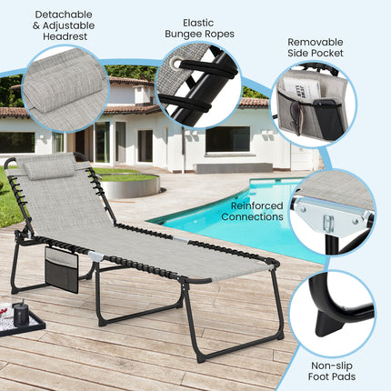 4 Position Folding Lounge Chaise with Adjustable Backrest and Footrest-Gray