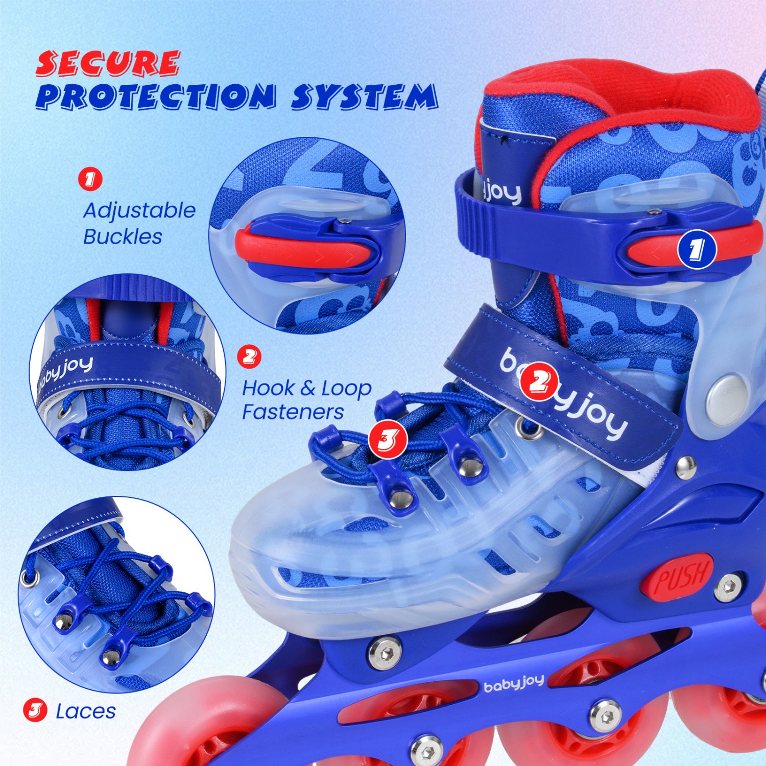 4-Size Adjustable Illuminating Kids Inline Skates with Light Up Wheels-Blue