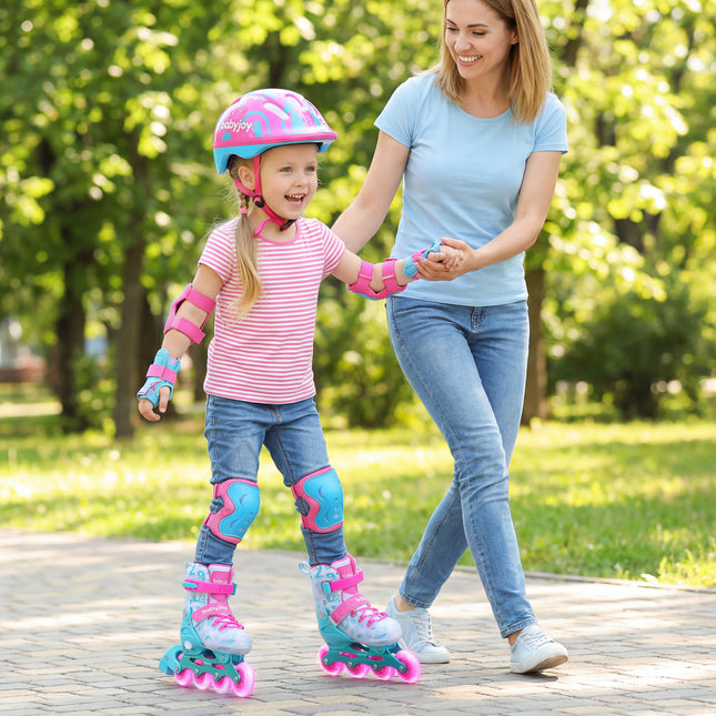 4-Size Adjustable Kids Inline Skates for Beginners Ages 5-7-Blue and Pink