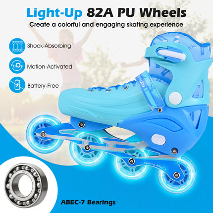 4-Size Adjustable Light-Up Inline Skates for Toddlers Ages 5-7-Blue