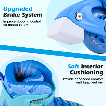 4-Size Adjustable Light-Up Inline Skates for Toddlers Ages 5-7-Blue