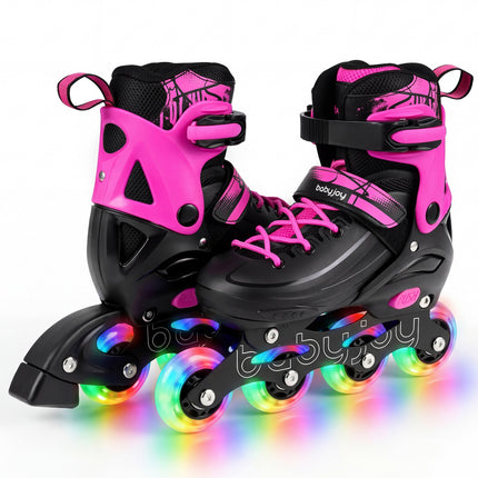 4-Size Adjustable Light-Up Inline Skates for Toddlers Ages 5-7-Pink