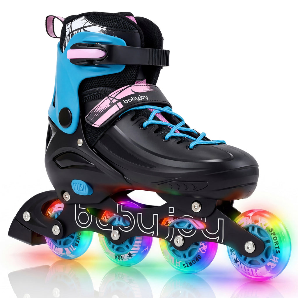 4-Size Adjustable Light-Up Kids Inline Skates for Kids Ages 7-9-Black