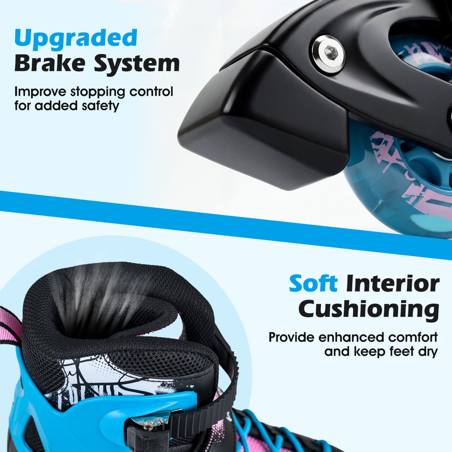 4-Size Adjustable Light-Up Kids Inline Skates for Kids Ages 7-9-Black