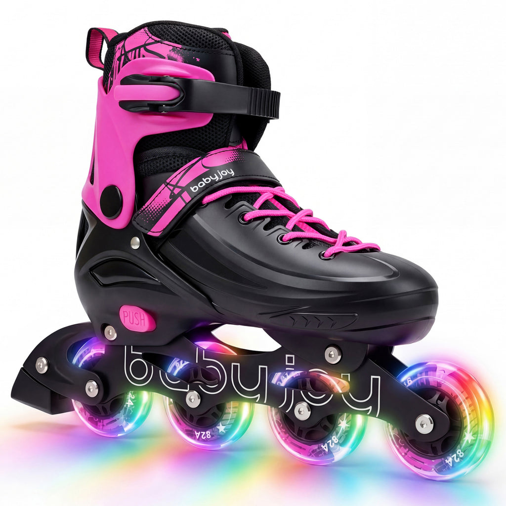 4-Size Adjustable Light-Up Kids Inline Skates for Kids Ages 7-9-Pink