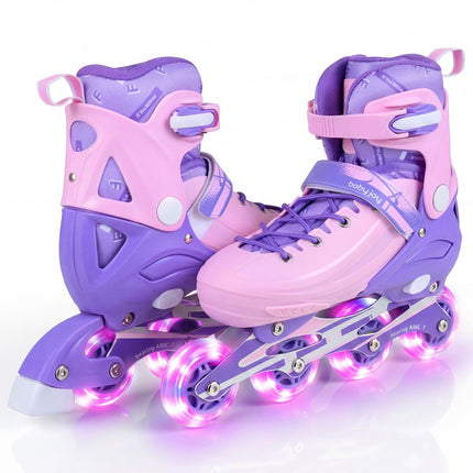 4-Size Adjustable Light-Up Kids Inline Skates for Kids Ages 7-9-Purple