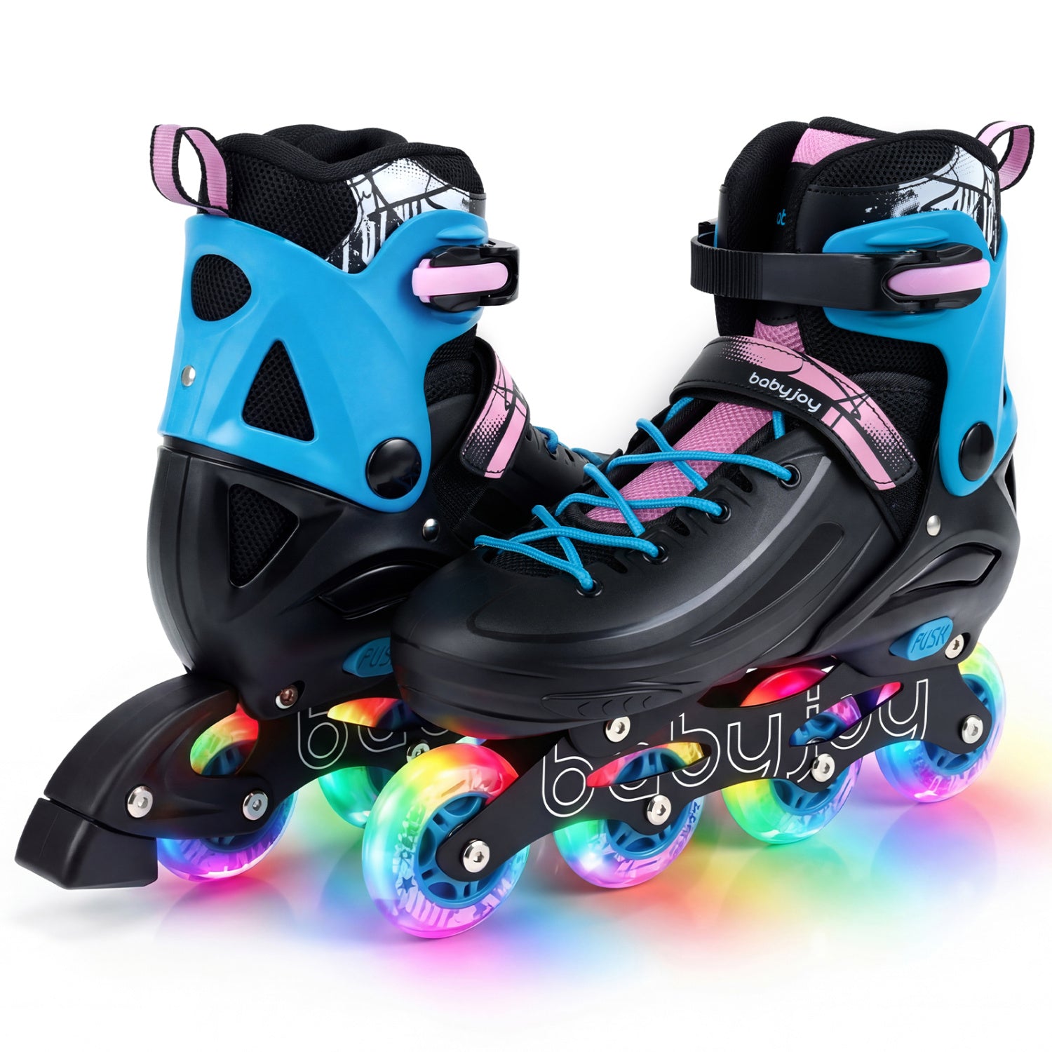 4-Size Adjustable Light-Up Kids Inline Skates for Kids Ages 9-14-Black