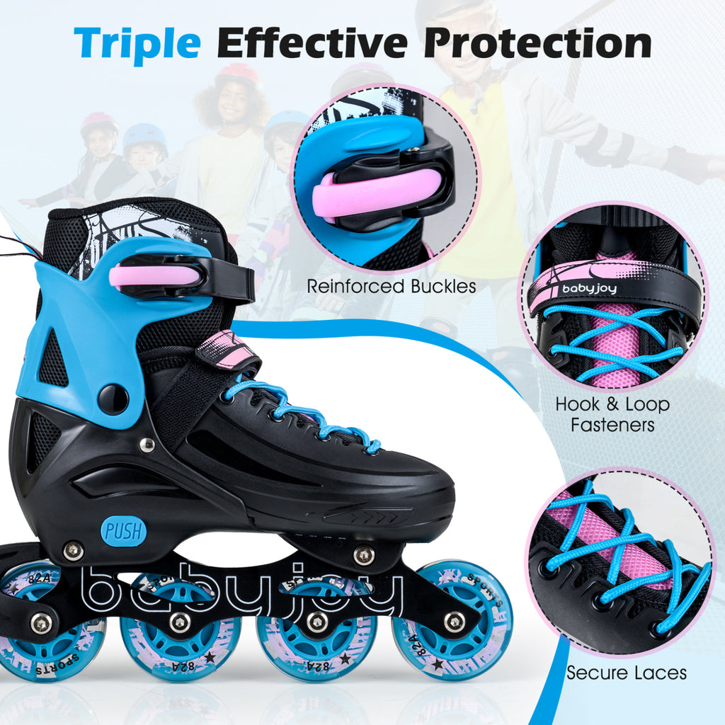 4-Size Adjustable Light-Up Kids Inline Skates for Kids Ages 9-14-Black