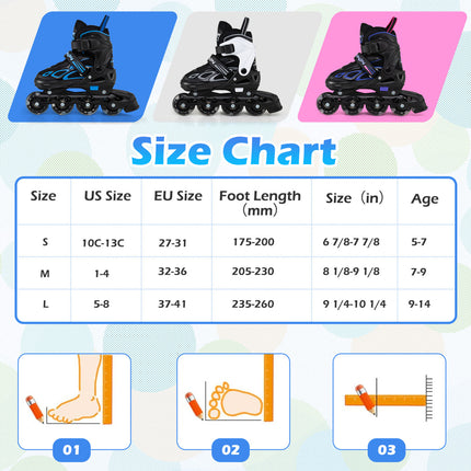 4 Sizes Adjustable Blade Roller with Light-up Wheels for Youth-Black