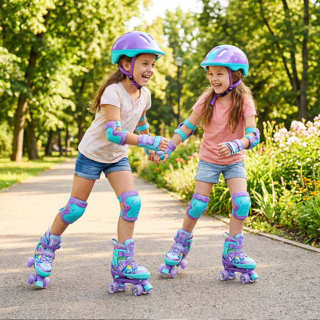 4 Sizes Adjustable Kids Roller Skates with Light-up Wheels and Safety Protection M Size-Purple
