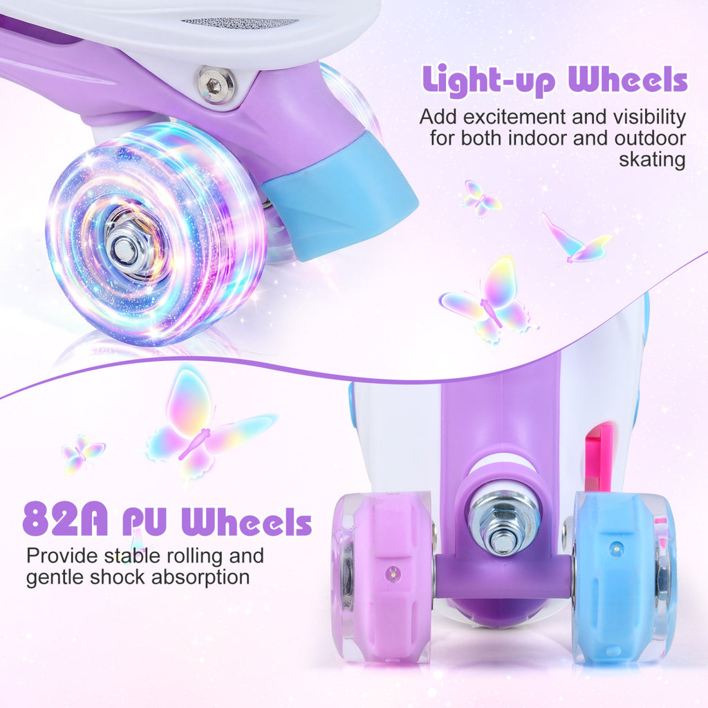 4 Sizes Adjustable Kids Roller Skates for Toddlers Ages 9-14 with 4 Light-up Wheels-Blue