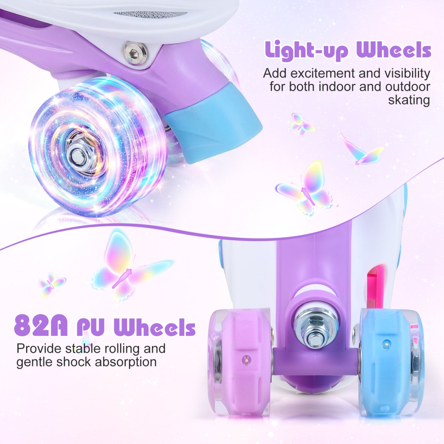 4 Sizes Adjustable Kids Roller Skates for Toddlers Ages 9-14 with 4 Light-up Wheels-Blue