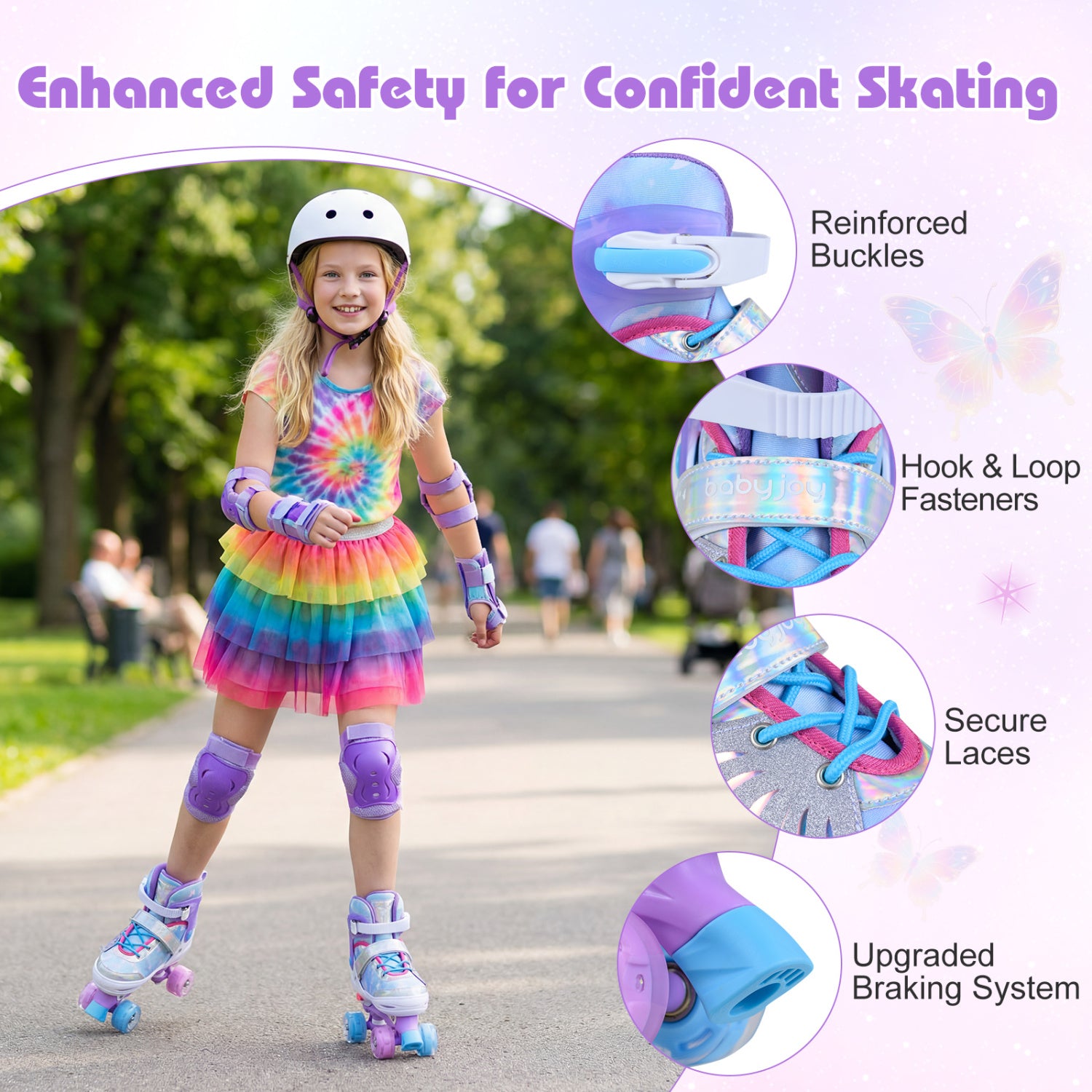 4 Sizes Adjustable Kids Roller Skates for Toddlers Ages 9-14 with 4 Light-up Wheels-Blue