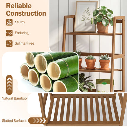 4-Tier Bamboo Plant Rack with Guardrails Stable and Space-Saving-Walnut
