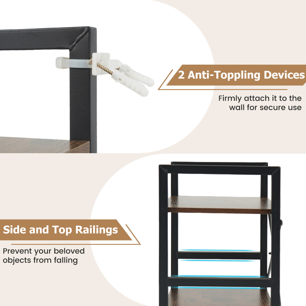 4-Tier Bookshelf Narrow Freestanding Display Shelf with Metal Frame-Rustic Brown