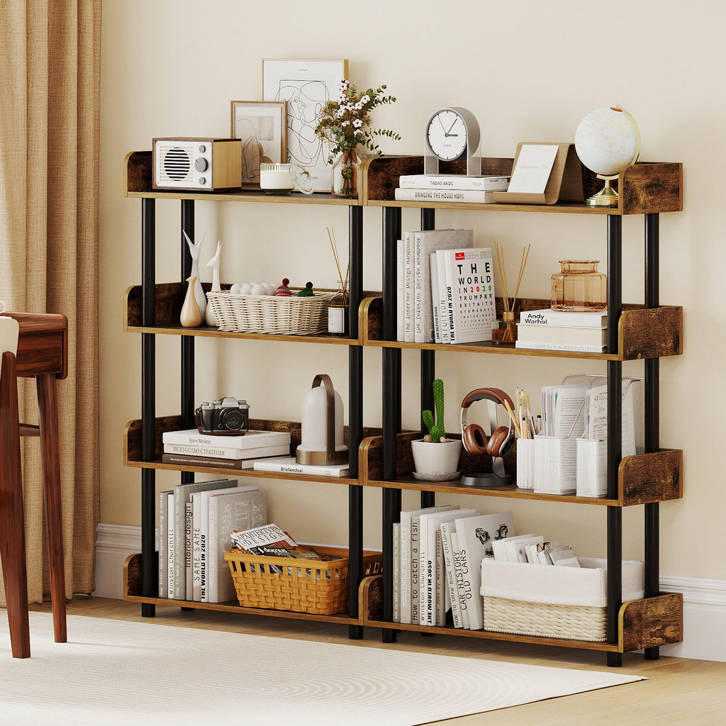 4-Tier Bookshelf Open Bookcase with Anti-Tipping Kit Industrial Storage Unit-Rustic Brown