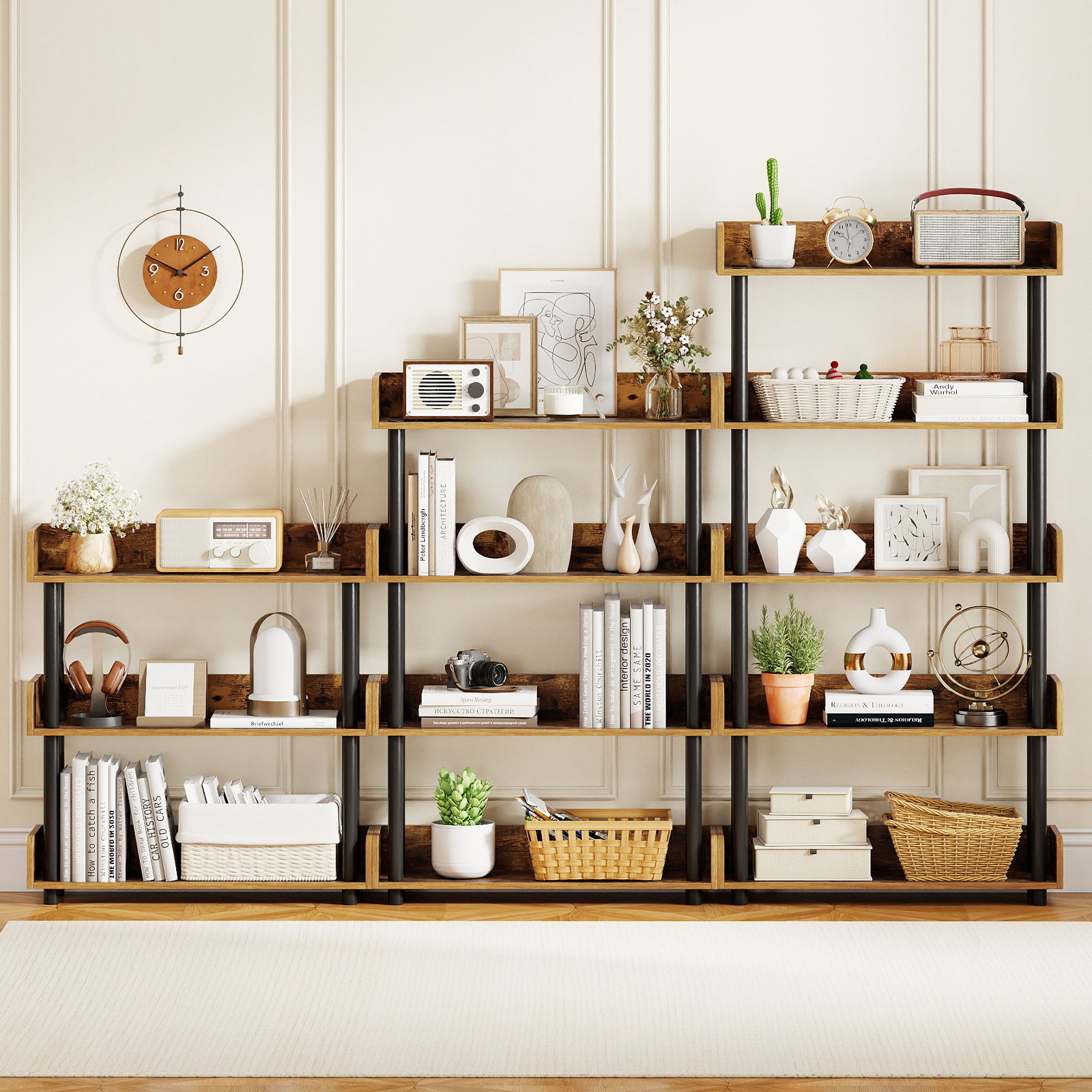 4-Tier Bookshelf Open Bookcase with Anti-Tipping Kit Industrial Storage Unit-Rustic Brown