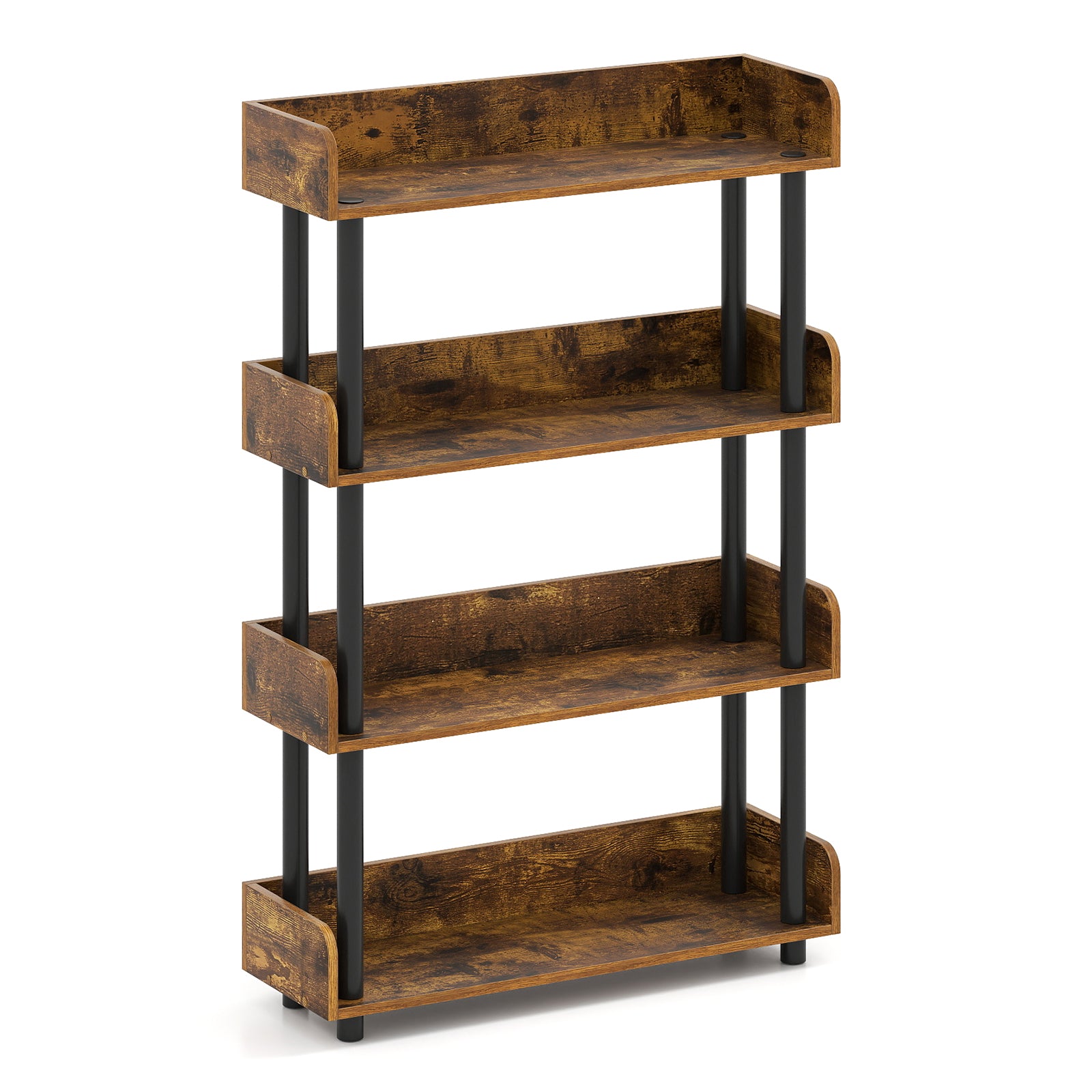 4-Tier Bookshelf Open Bookcase with Anti-Tipping Kit Industrial Storage Unit-Rustic Brown