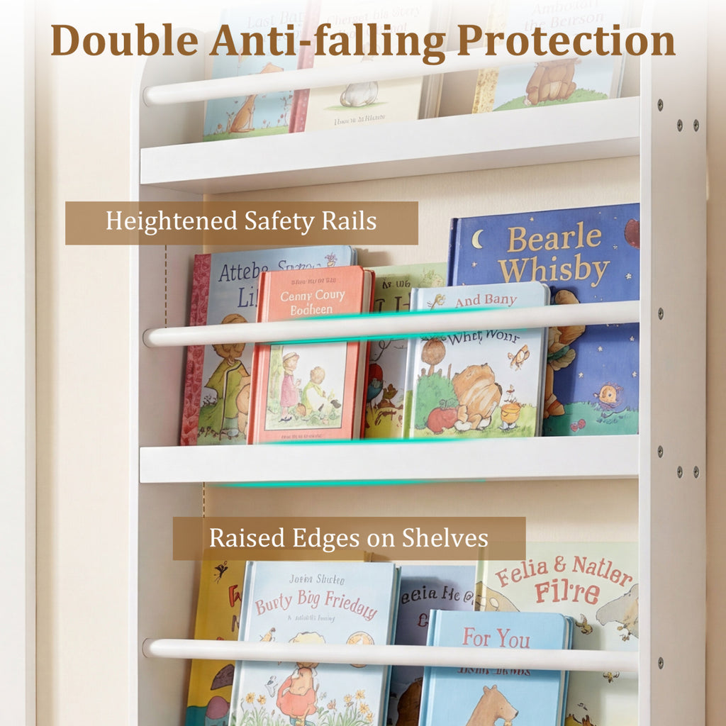 4-Tier Bookshelf Organizer for Toys and Books with Basswood Crossbar-White