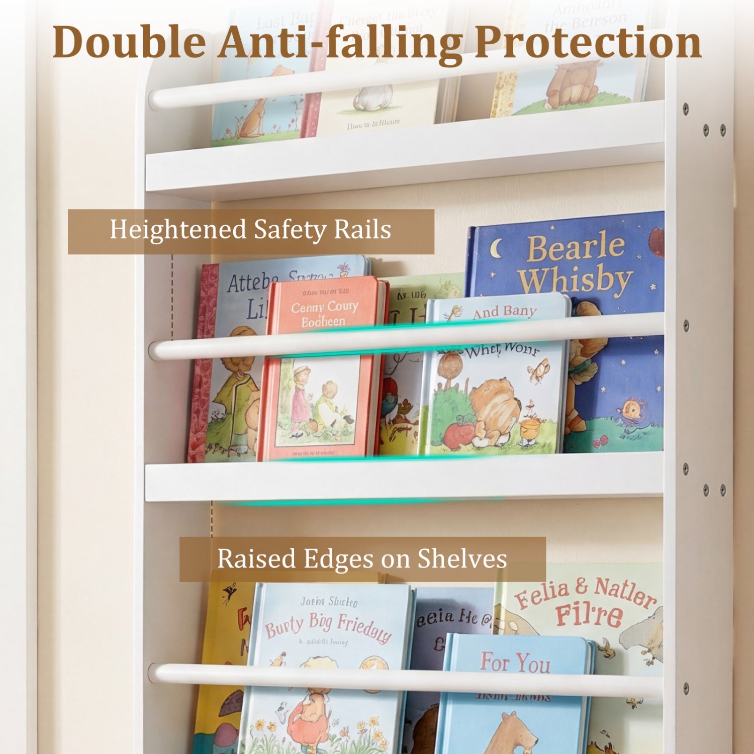 4-Tier Bookshelf Organizer for Toys and Books with Basswood Crossbar-White