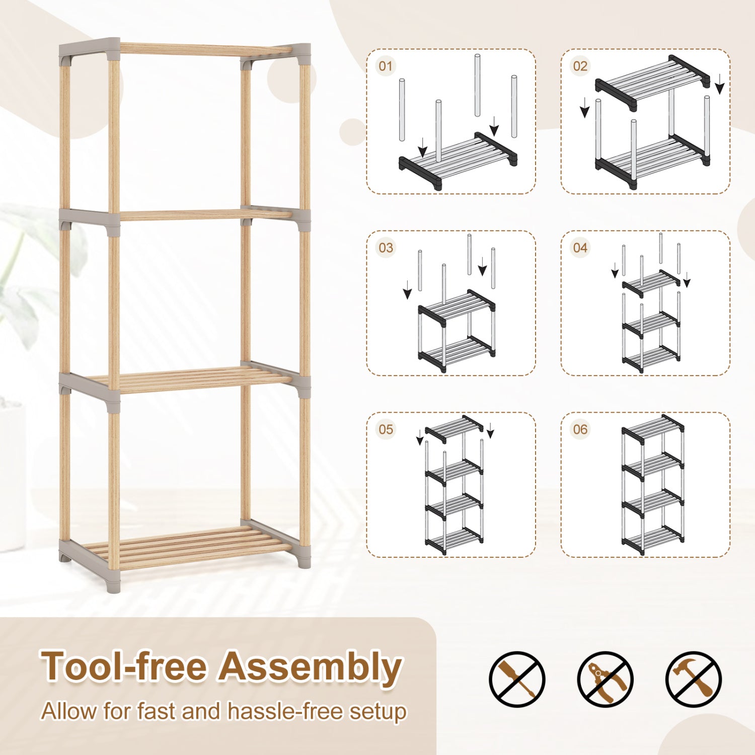 4-Tier Bookshelf with Open Shelves for Home Office and Bathroom-4-Tier