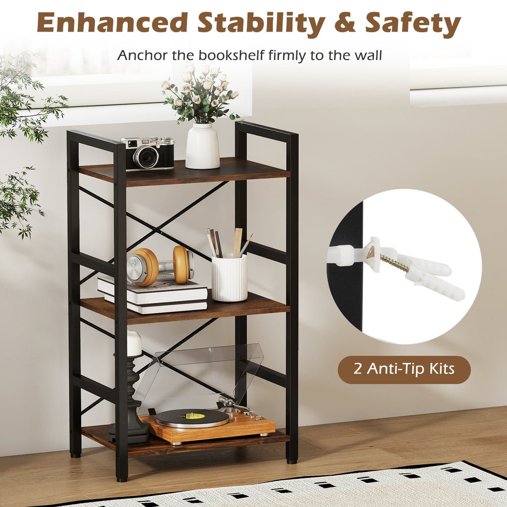 4-Tier Bookshelf with Metal Frame and Wooden Storage Racks for Study-Rustic Brown