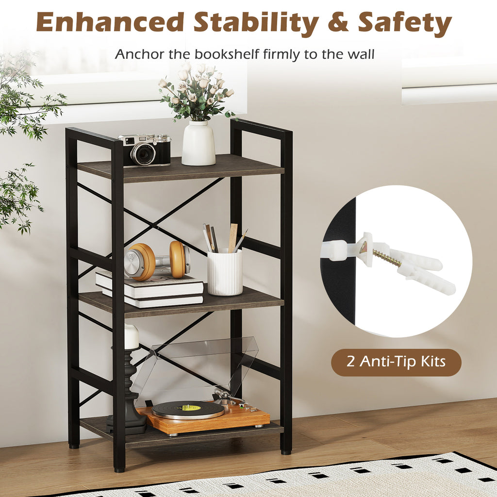 4-Tier Bookshelf with Metal Frame and Wooden Storage Racks for Study-Oak
