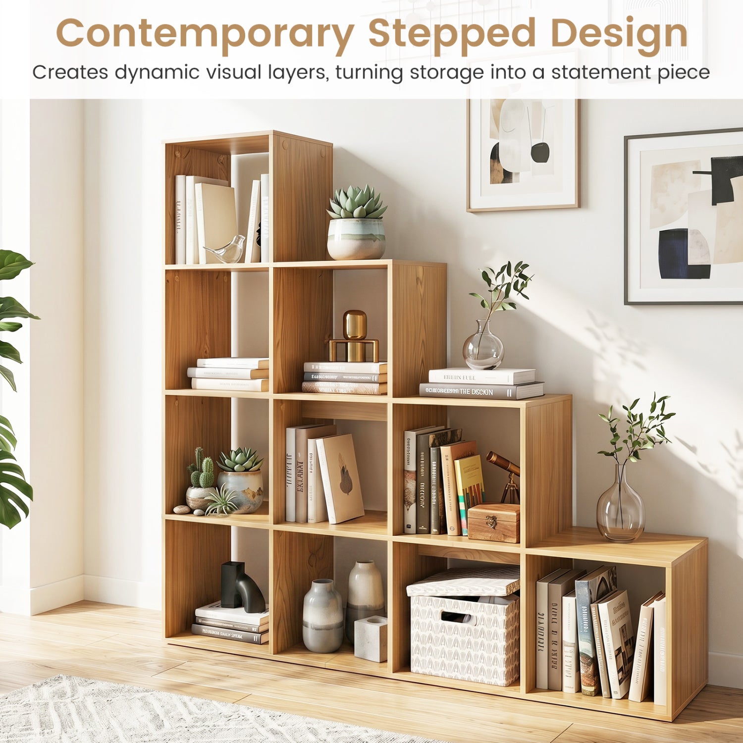 4-Tier Bookshelf with 2 Anti-Tipping Kits for Home Office-Natrual