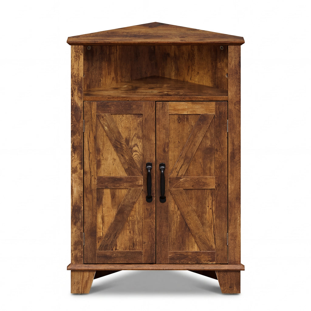 4-Tier Corner Storage Cabinet with Open Shelf-RusticBrown