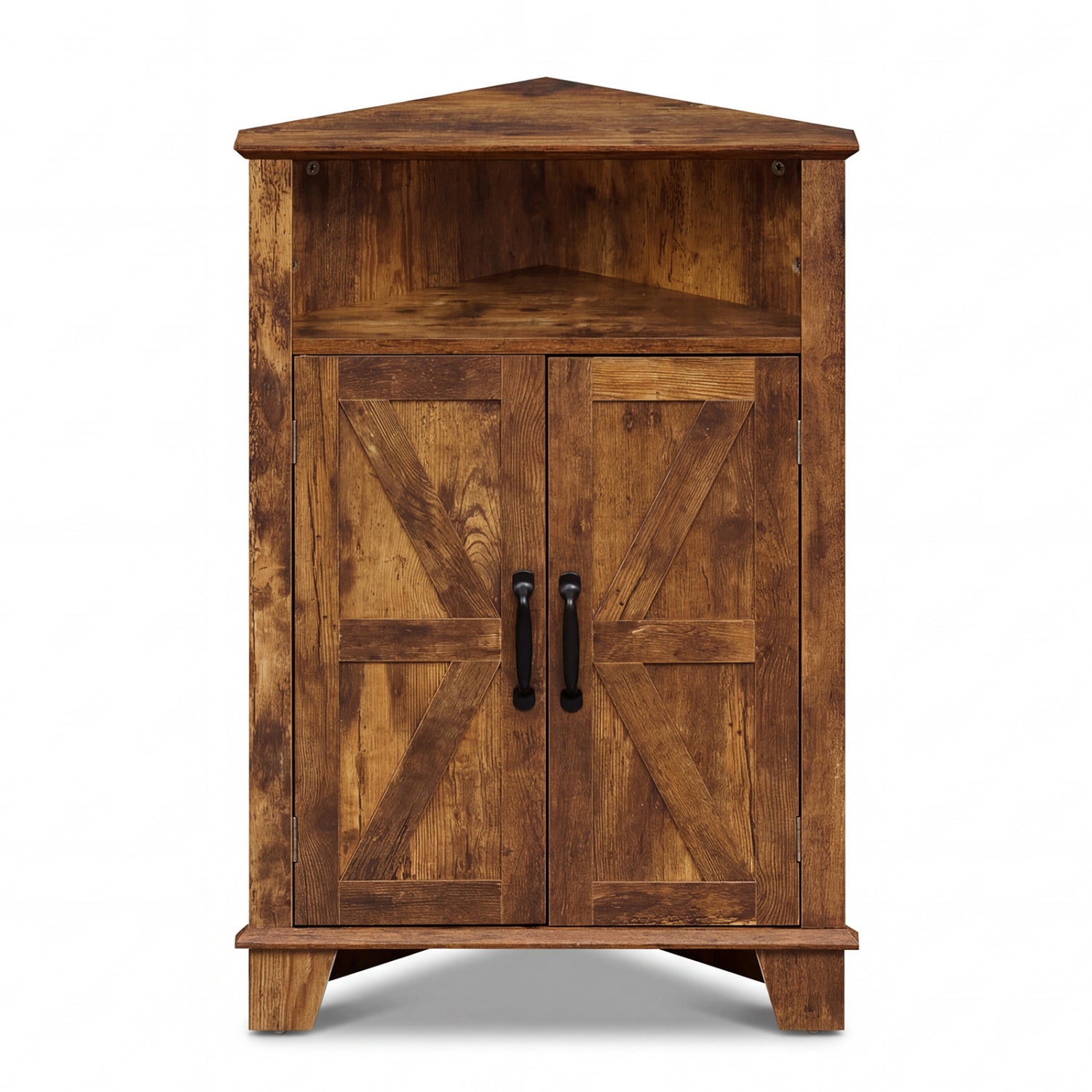 4-Tier Corner Storage Cabinet with Open Shelf-RusticBrown