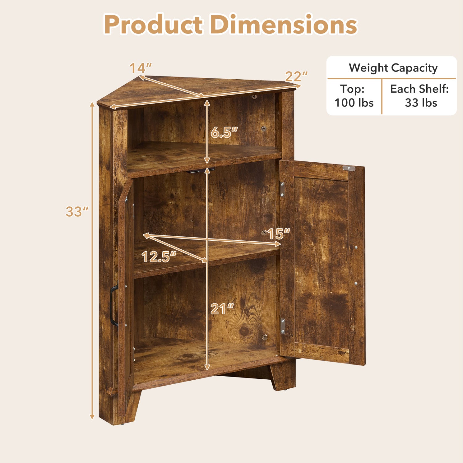 4-Tier Corner Storage Cabinet with Open Shelf-RusticBrown