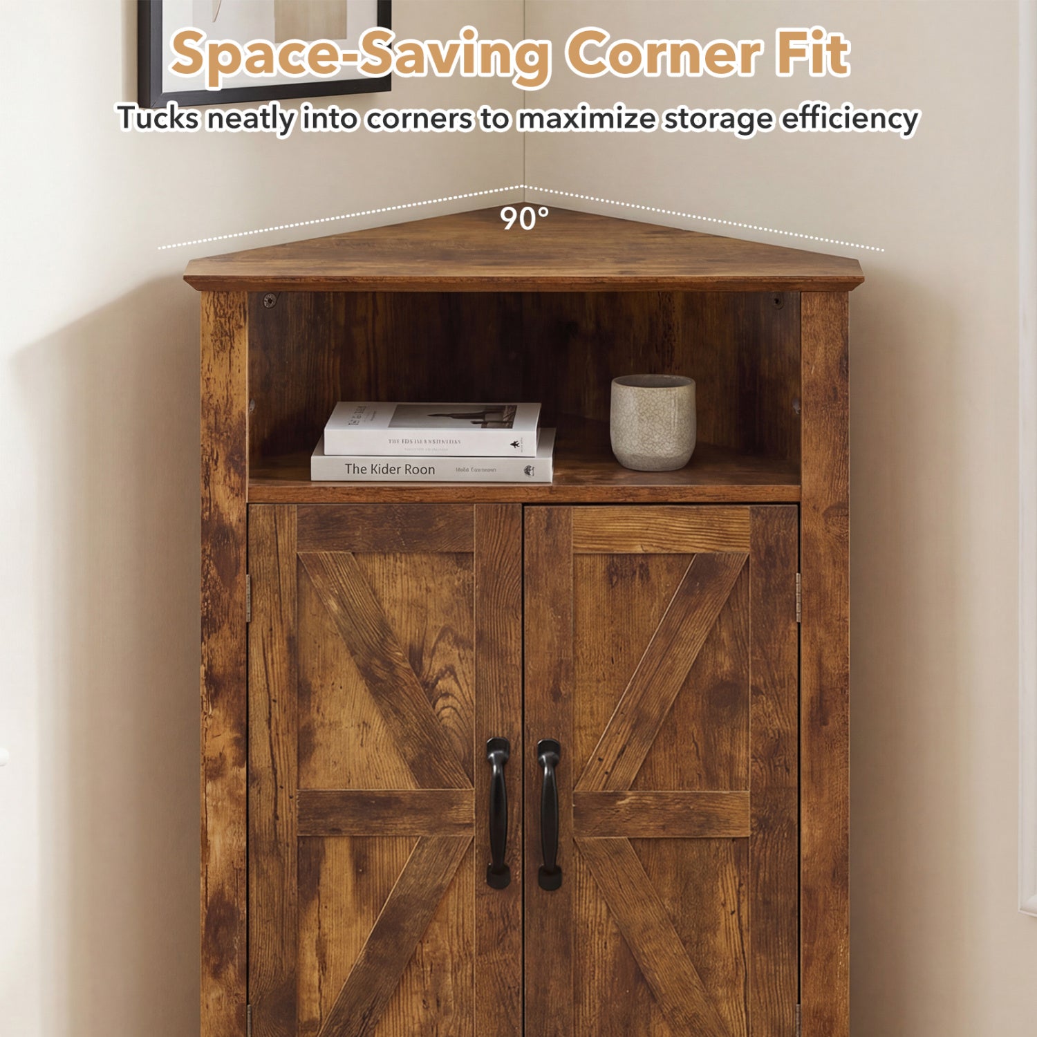 4-Tier Corner Storage Cabinet with Open Shelf-RusticBrown