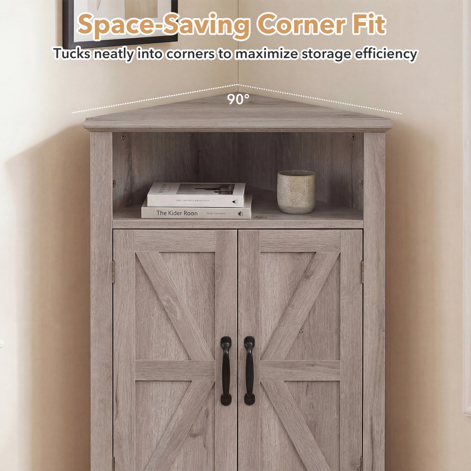 4-Tier Corner Storage Cabinet with Open Shelf-Gray