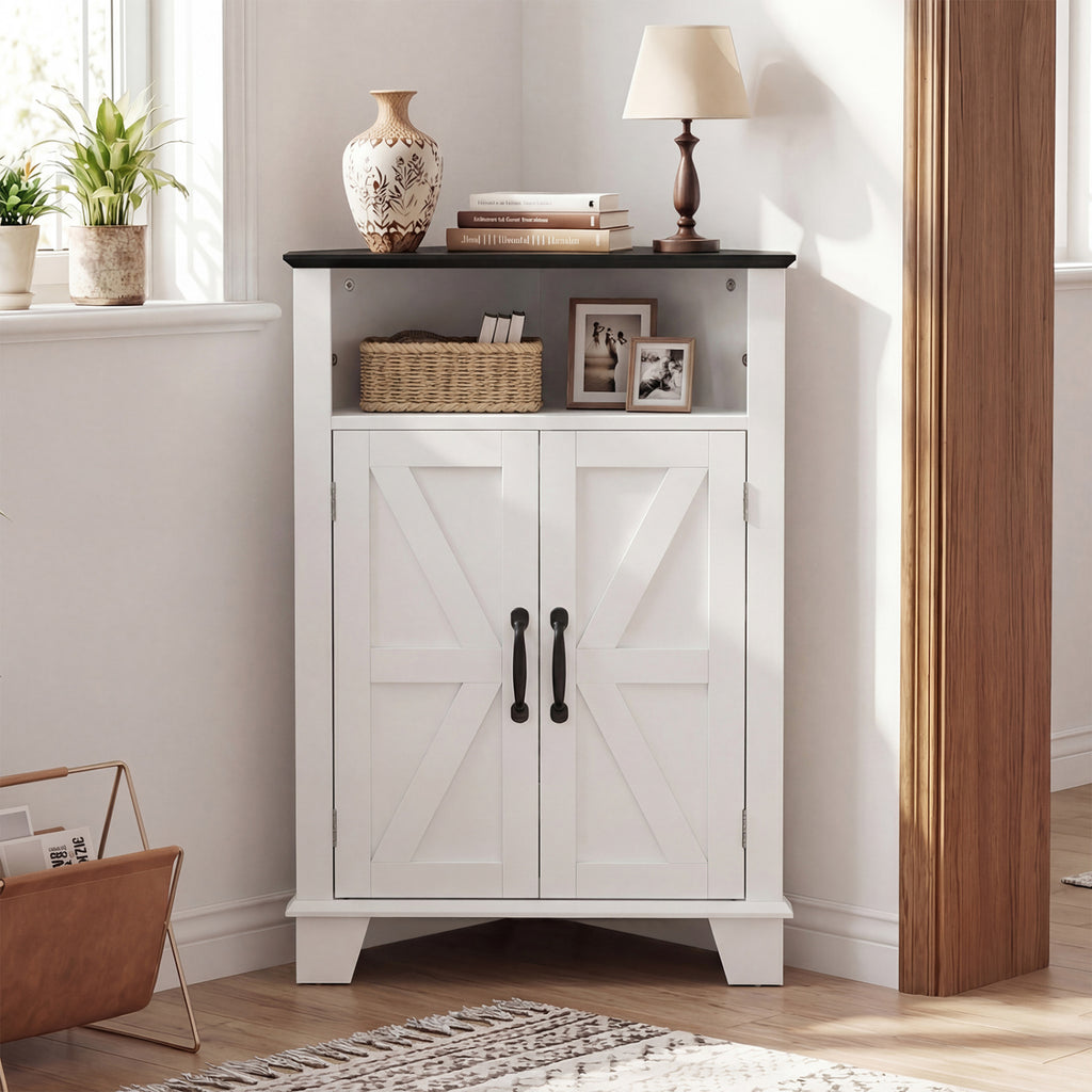 4-Tier Corner Storage Cabinet with Open Shelf-White