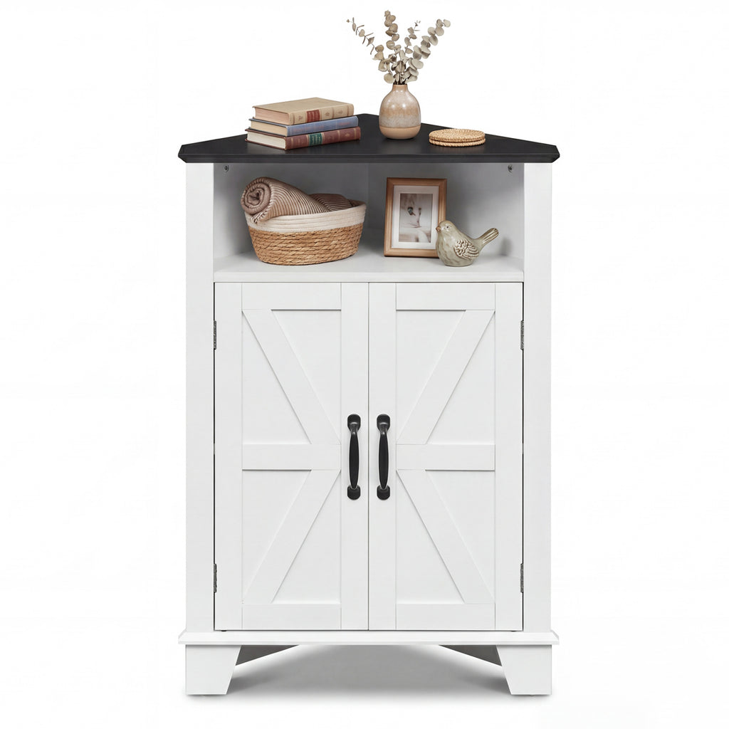4-Tier Corner Storage Cabinet with Open Shelf-White