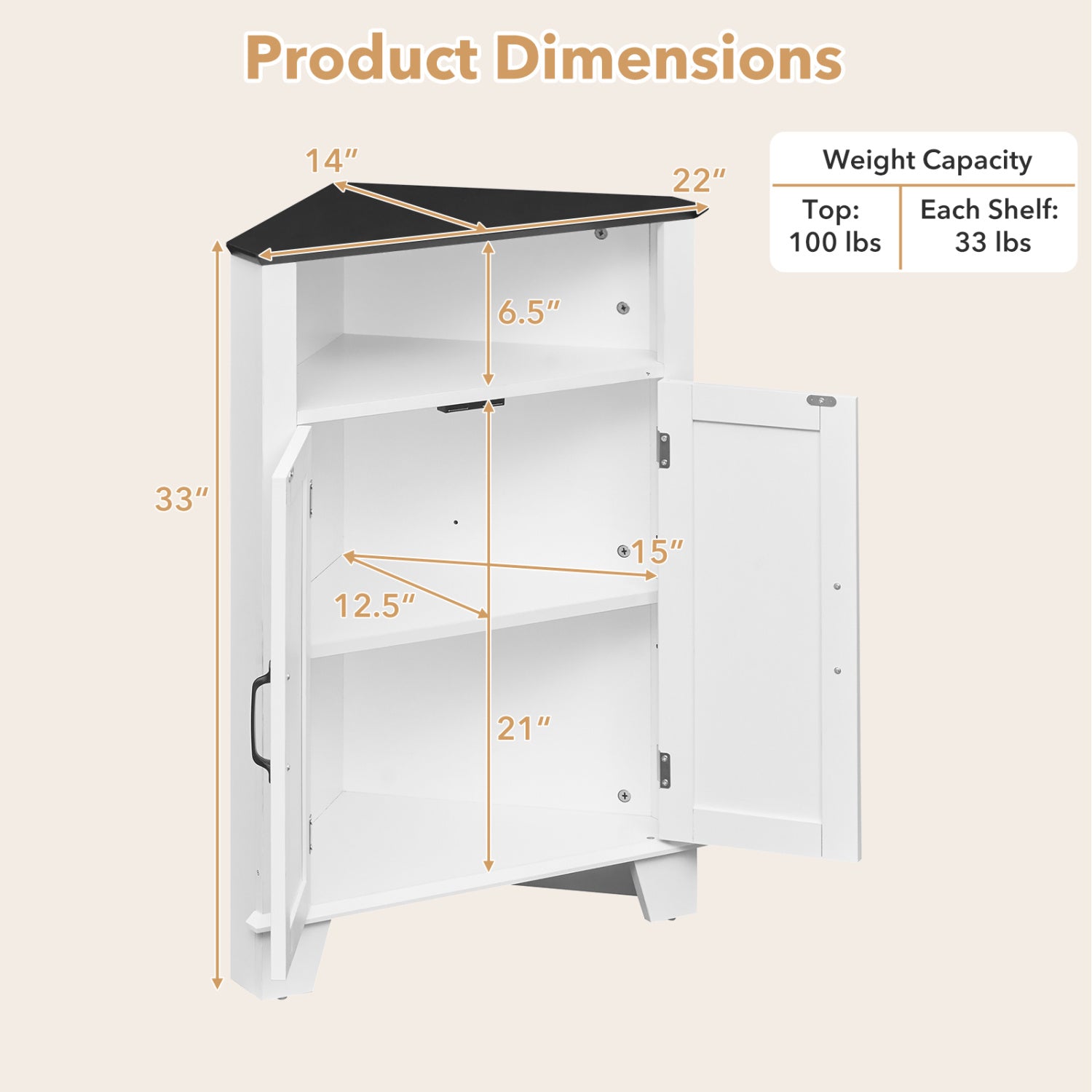 4-Tier Corner Storage Cabinet with Open Shelf-White