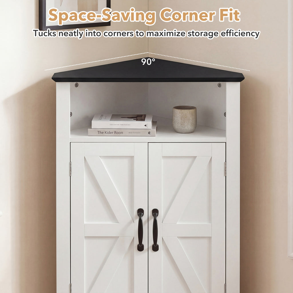 4-Tier Corner Storage Cabinet with Open Shelf-White