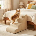 4-Tier Foam Non-Slip Dog Steps with Washable Zippered Cover and Brush-Beige