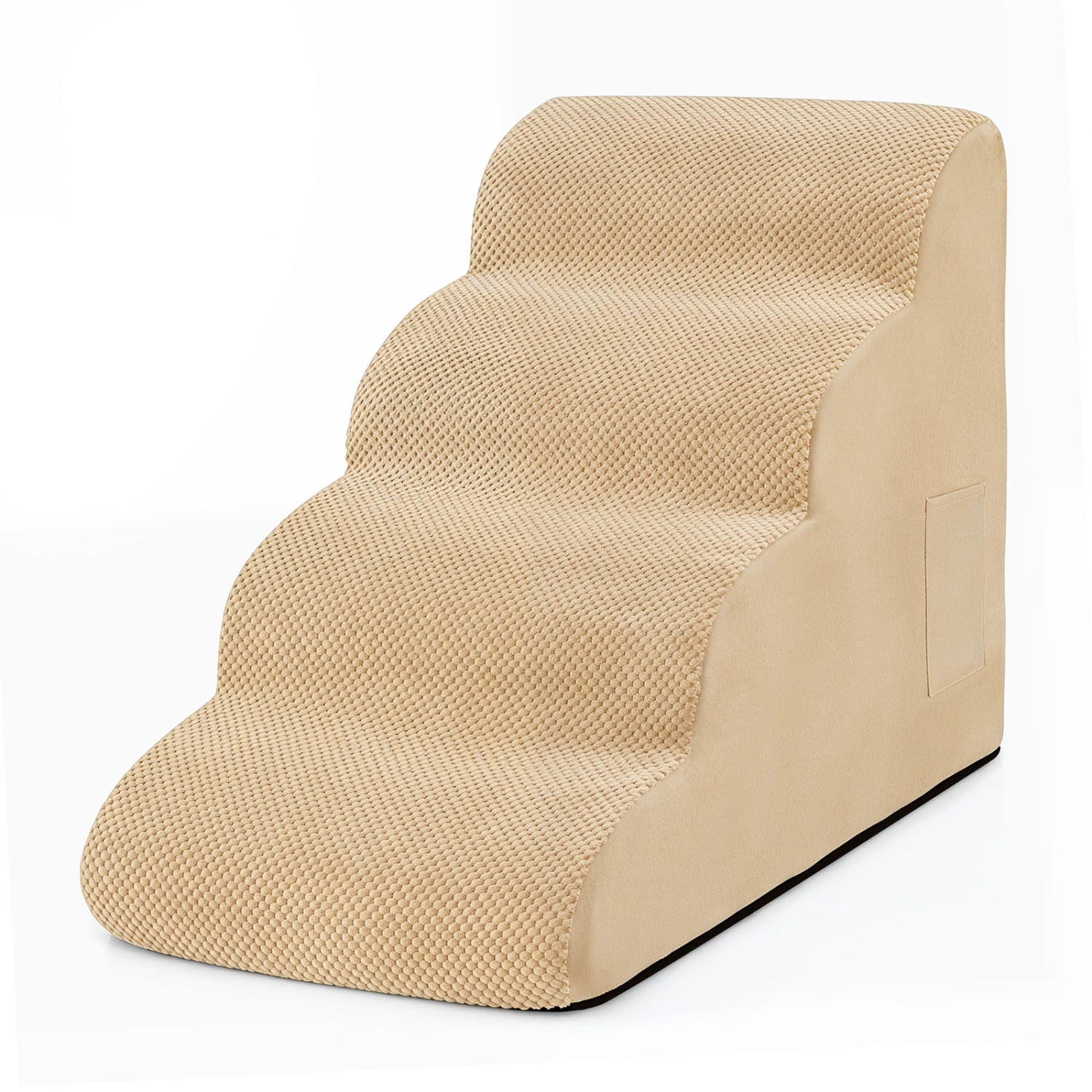 4-Tier Foam Non-Slip Dog Steps with Washable Zippered Cover and Brush-Beige