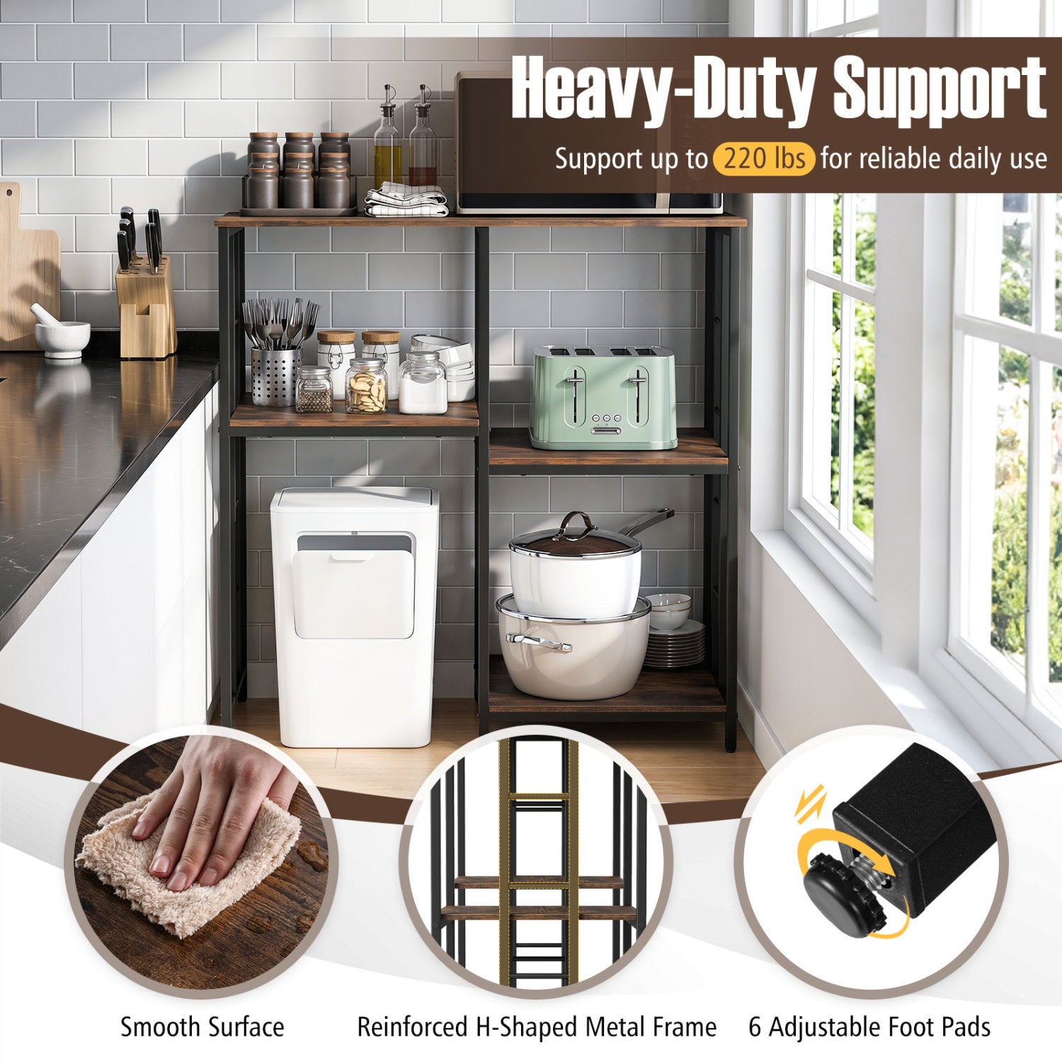 4-Tier Heavy-Duty Kitchen Baker's Rack- Brown