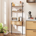 4-Tier Ladder Bookshelf with Drawer and Metal Frame for Living Room-Natural