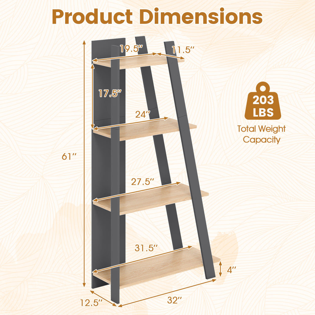 4-Tier Modern Bookshelf Wooden Vertical Display Book Shelf for Small Space-Oak