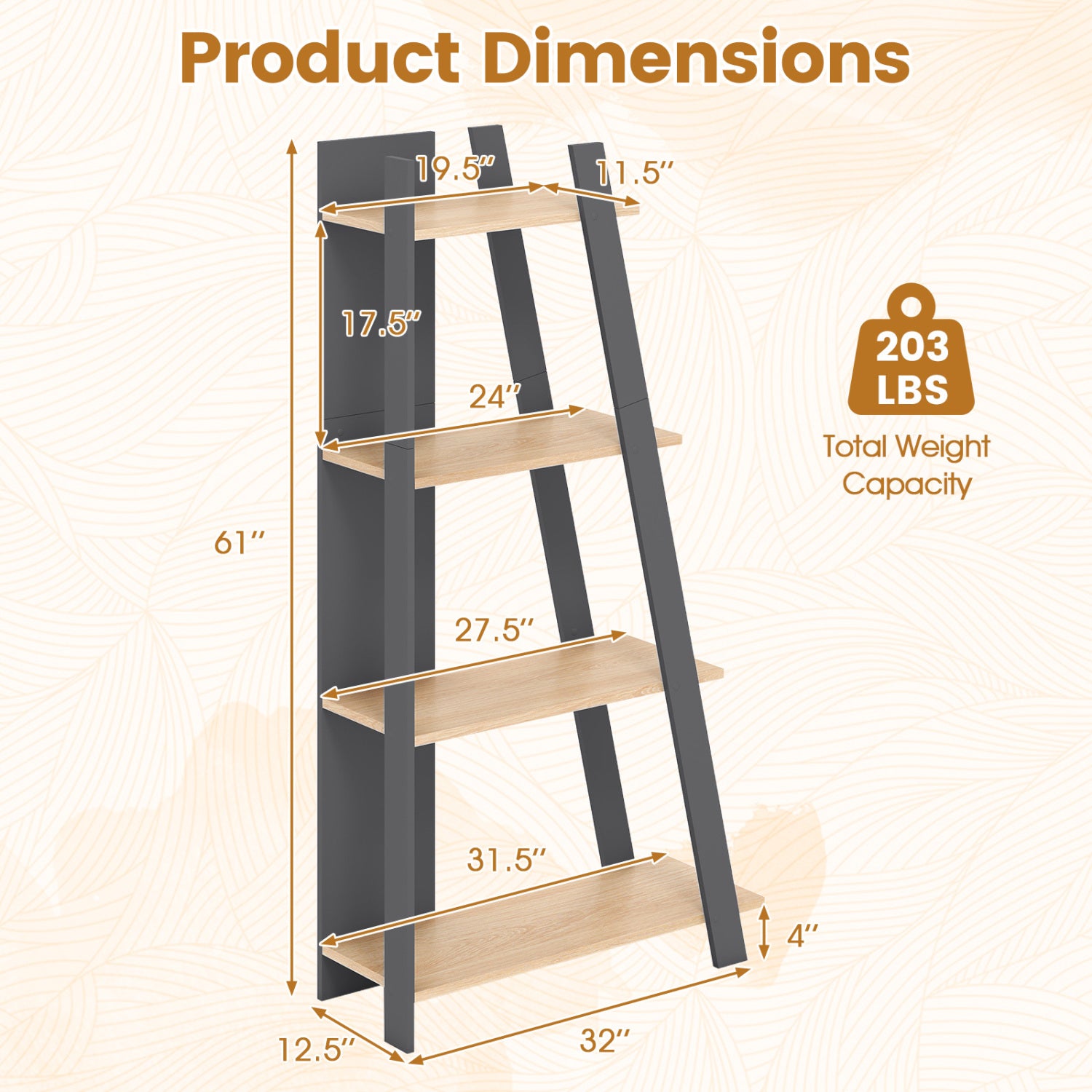 4-Tier Modern Bookshelf Wooden Vertical Display Book Shelf for Small Space-Oak