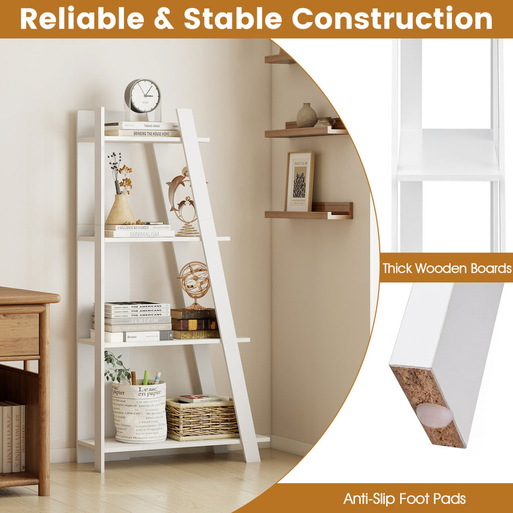4-Tier Modern Bookshelf Wooden Vertical Display Book Shelf for Small Space-White