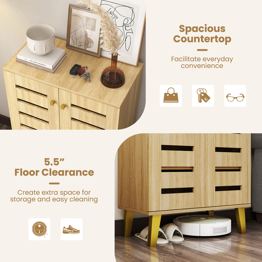 4-Tier Modern Freestanding  Wooden Shoe Cabinet with Doors and Removable Shelves-Oak