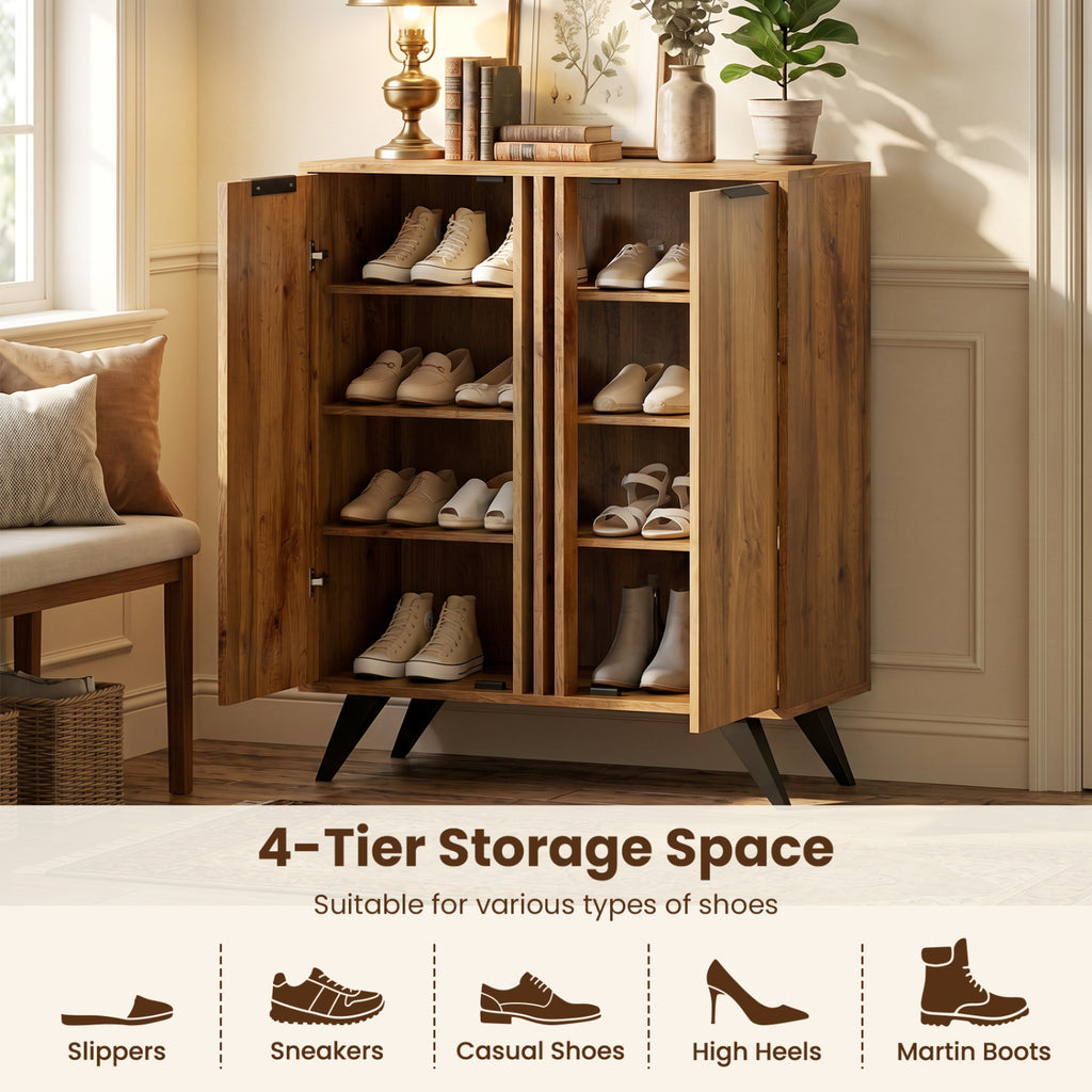 4-Tier Modern Freestanding Hidden Shoe Cabinet with 2 Doors-Natural