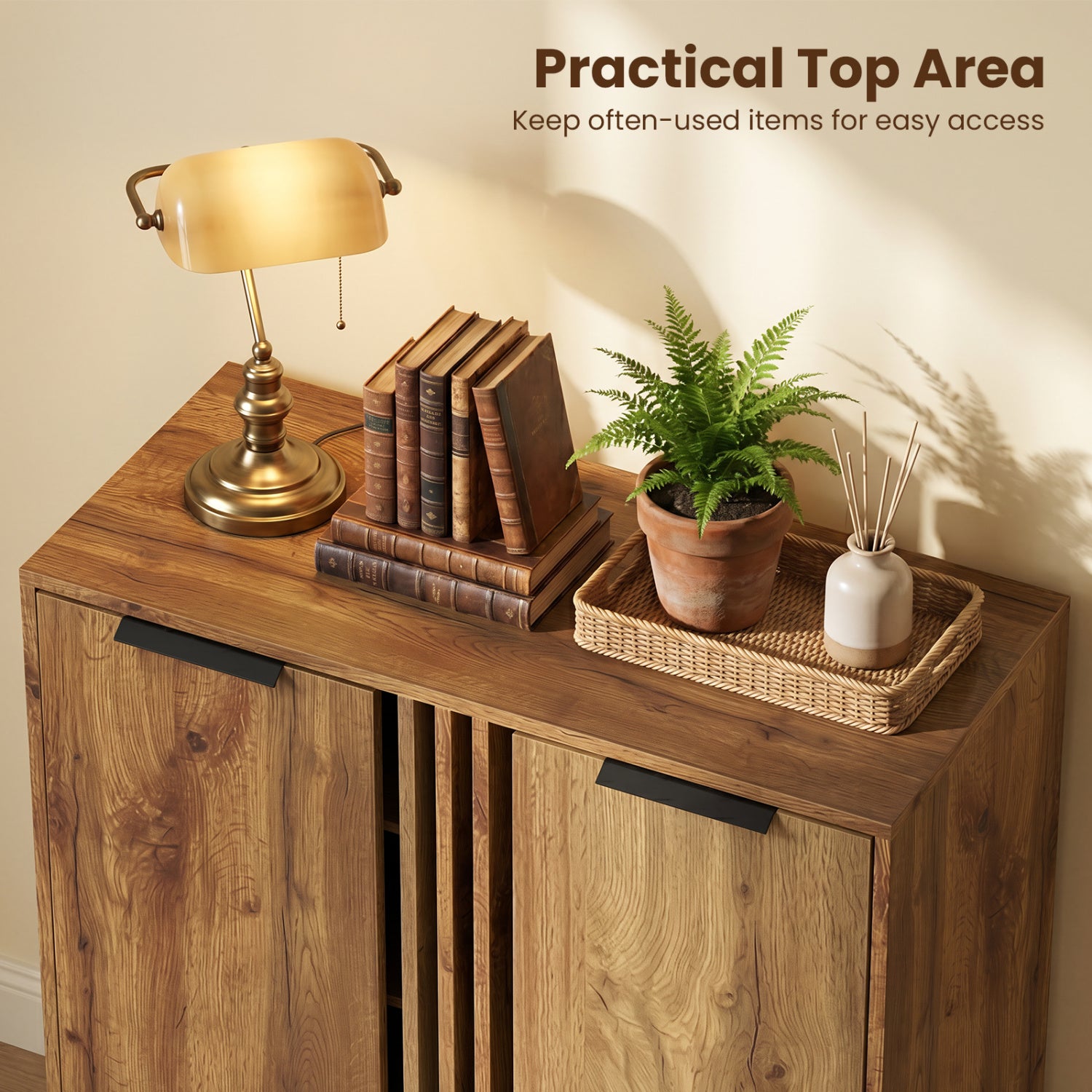 4-Tier Modern Freestanding Hidden Shoe Cabinet with 2 Doors-Natural